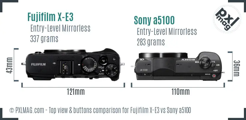 Fujifilm X-E3 vs Sony a5100 top view buttons comparison