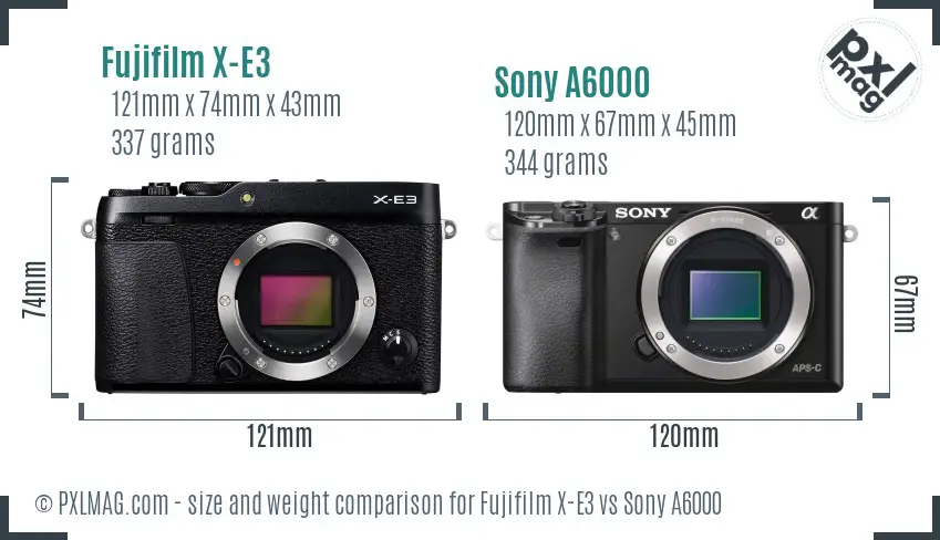 Fujifilm X-E3 vs Sony A6000 size comparison