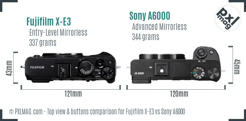 Fujifilm X-E3 vs Sony A6000 top view buttons comparison