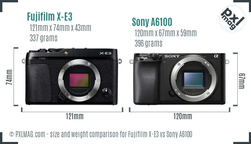 Fujifilm X-E3 vs Sony A6100 size comparison