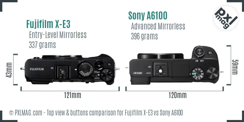 Fujifilm X-E3 vs Sony A6100 top view buttons comparison
