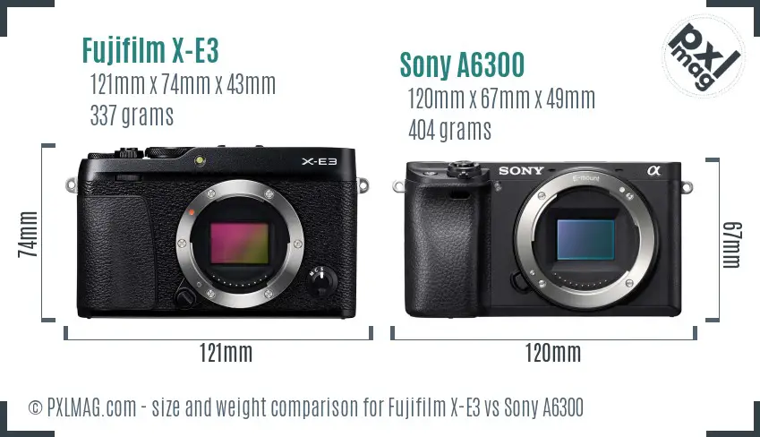 Fujifilm X-E3 vs Sony A6300 size comparison
