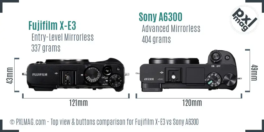 Fujifilm X-E3 vs Sony A6300 top view buttons comparison