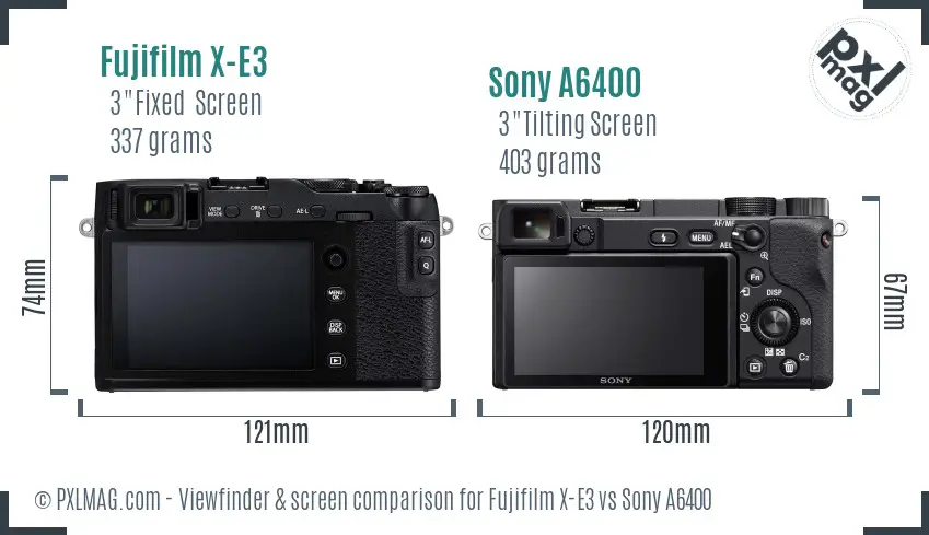 Fujifilm X-E3 vs Sony A6400 Screen and Viewfinder comparison