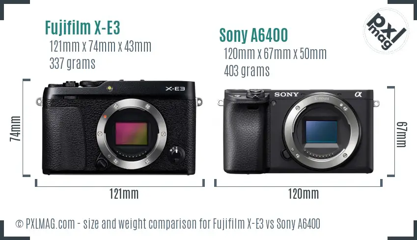 Fujifilm X-E3 vs Sony A6400 size comparison