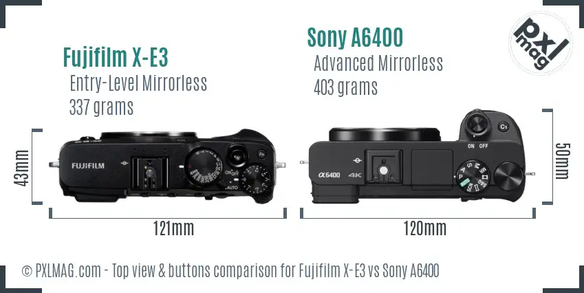 Fujifilm X-E3 vs Sony A6400 top view buttons comparison