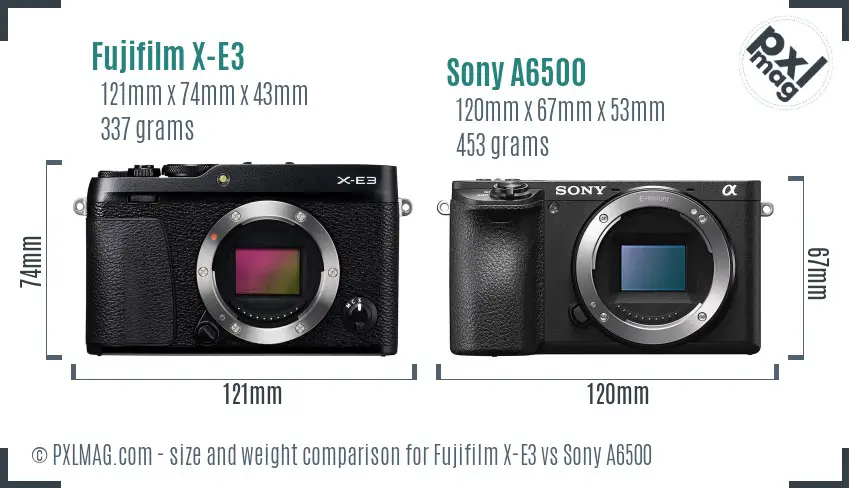 Fujifilm X-E3 vs Sony A6500 size comparison