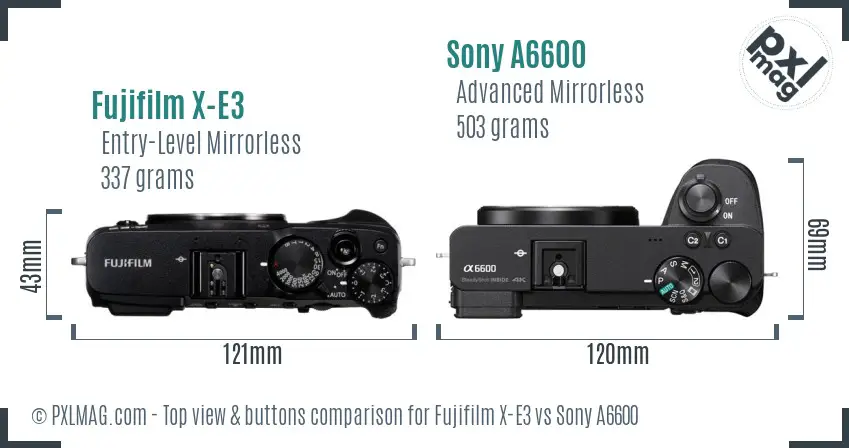 Fujifilm X-E3 vs Sony A6600 top view buttons comparison