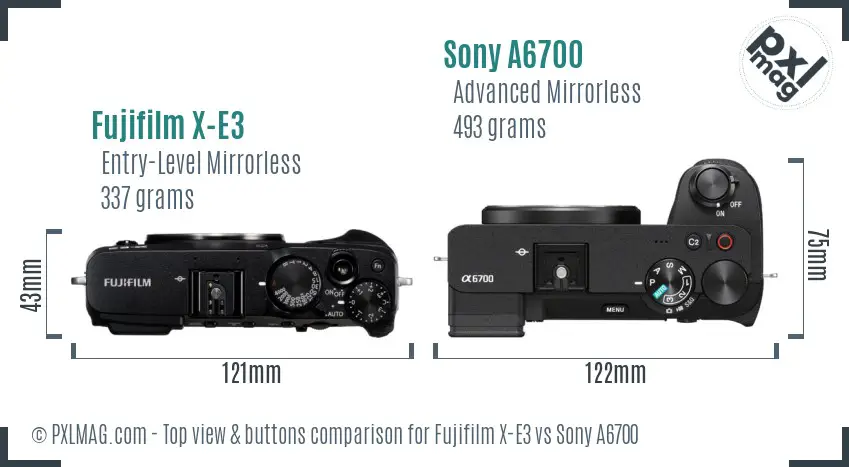 Fujifilm X-E3 vs Sony A6700 top view buttons comparison Fujifilm X-E3 vs Sony A6700 top view buttons comparison