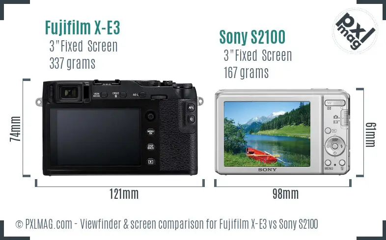 Fujifilm X-E3 vs Sony S2100 Screen and Viewfinder comparison