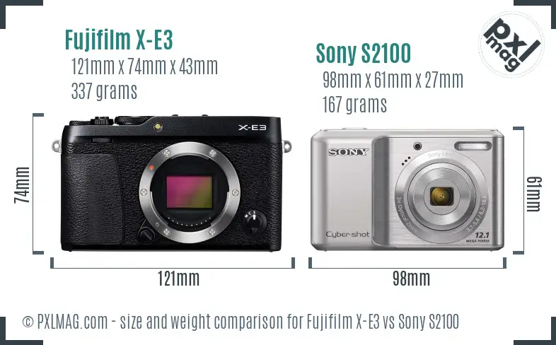 Fujifilm X-E3 vs Sony S2100 size comparison