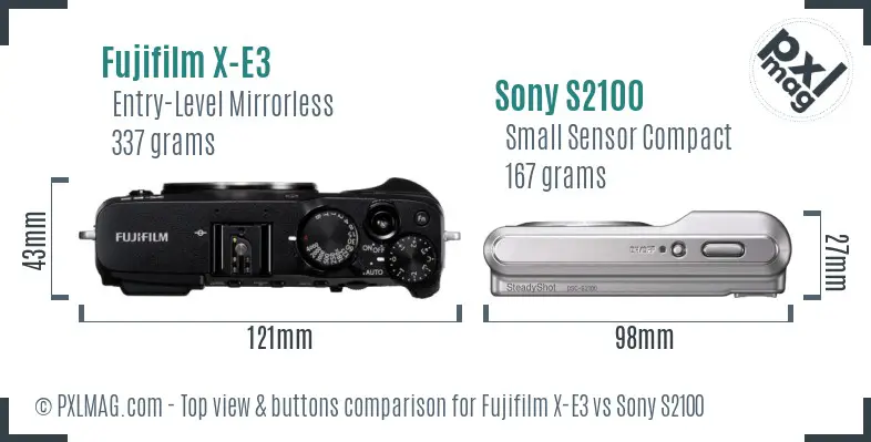 Fujifilm X-E3 vs Sony S2100 top view buttons comparison