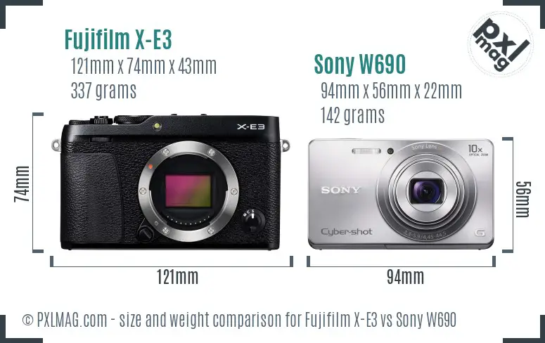 Fujifilm X-E3 vs Sony W690 size comparison