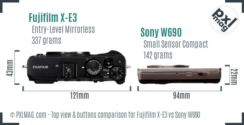 Fujifilm X-E3 vs Sony W690 top view buttons comparison