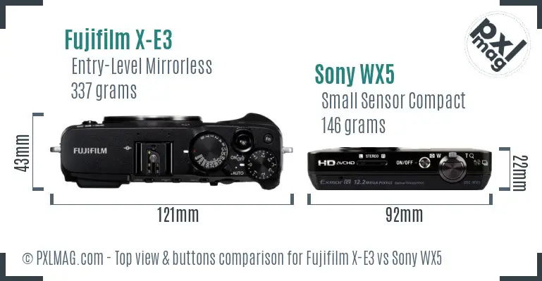 Fujifilm X-E3 vs Sony WX5 top view buttons comparison