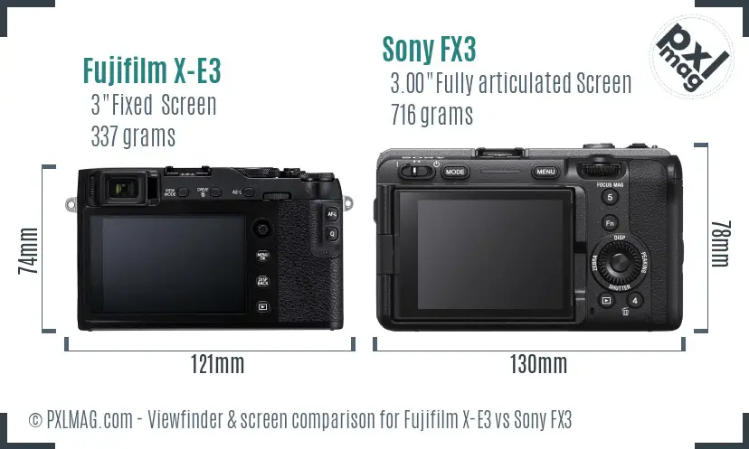 Fujifilm X-E3 vs Sony FX3 Screen and Viewfinder comparison
