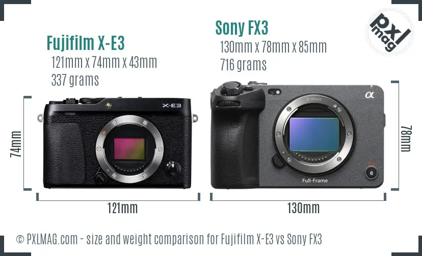 Fujifilm X-E3 vs Sony FX3 size comparison