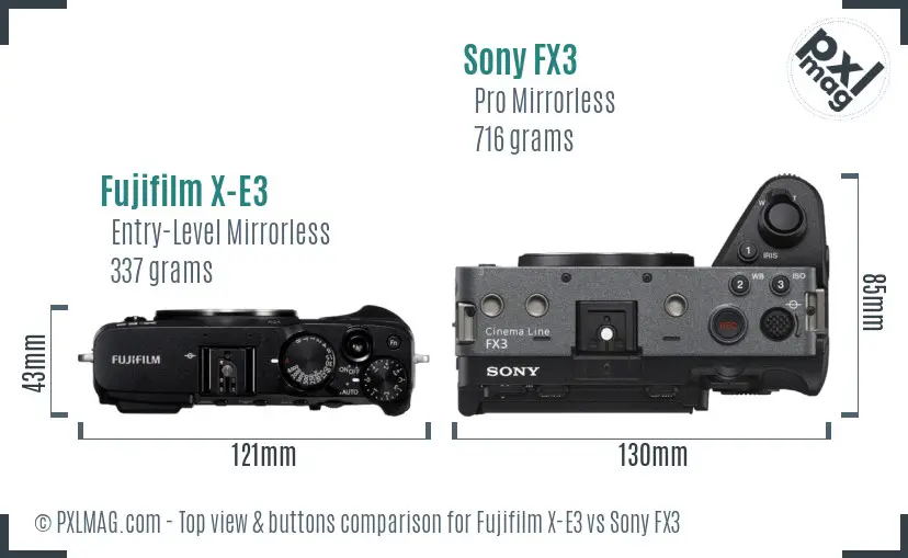 Fujifilm X-E3 vs Sony FX3 top view buttons comparison