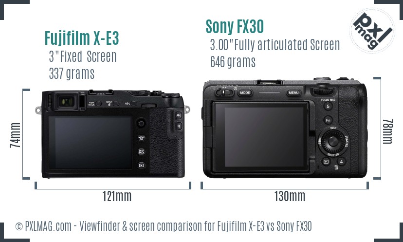 Fujifilm X-E3 vs Sony FX30 Screen and Viewfinder comparison