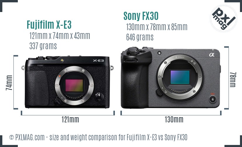 Fujifilm X-E3 vs Sony FX30 size comparison
