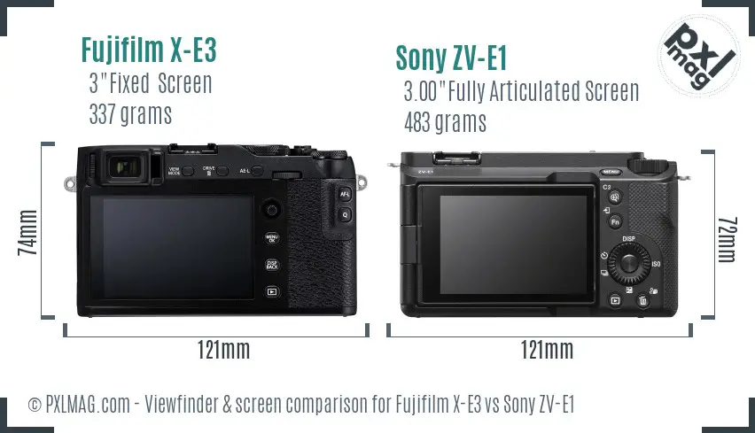 Fujifilm X-E3 vs Sony ZV-E1 Screen and Viewfinder comparison