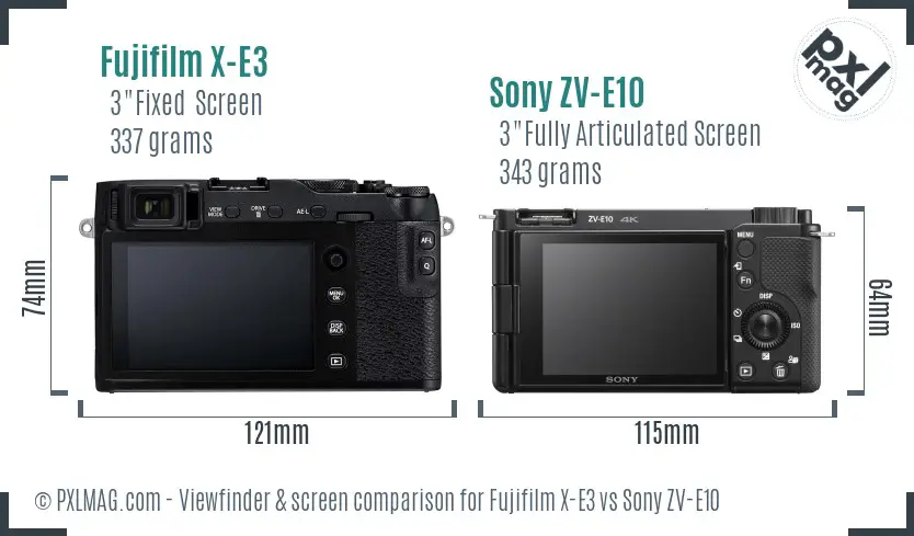 Fujifilm X-E3 vs Sony ZV-E10 Screen and Viewfinder comparison
