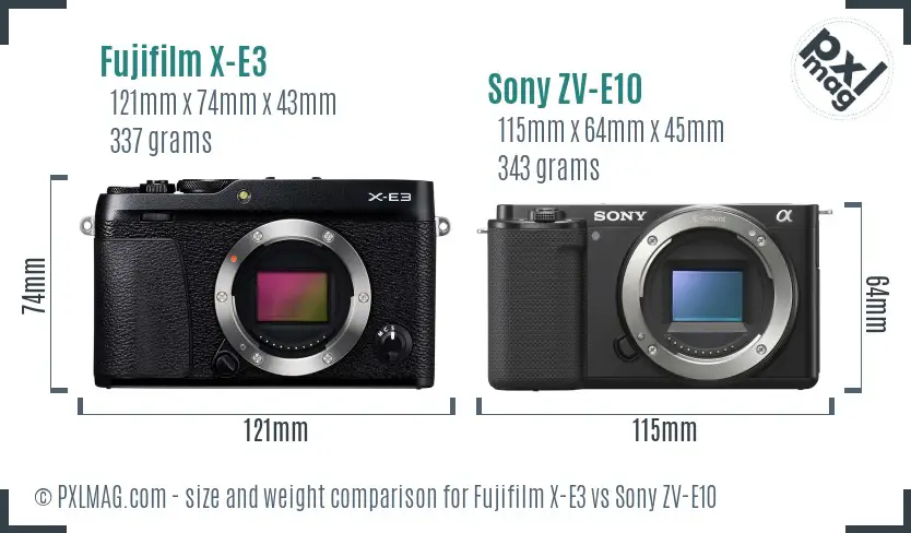 Fujifilm X-E3 vs Sony ZV-E10 size comparison