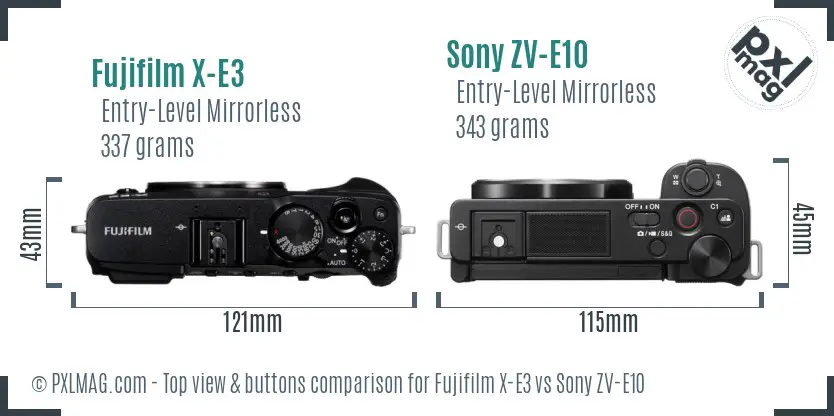 Fujifilm X-E3 vs Sony ZV-E10 top view buttons comparison