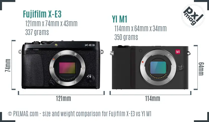Fujifilm X-E3 vs YI M1 size comparison