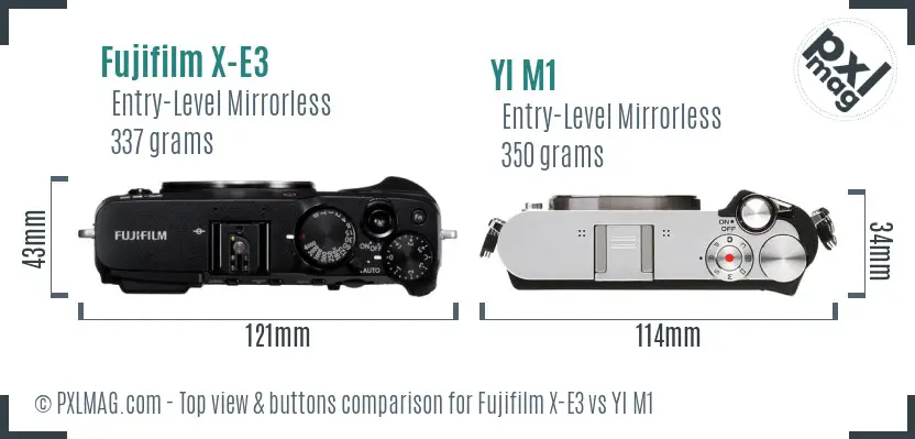 Fujifilm X-E3 vs YI M1 top view buttons comparison