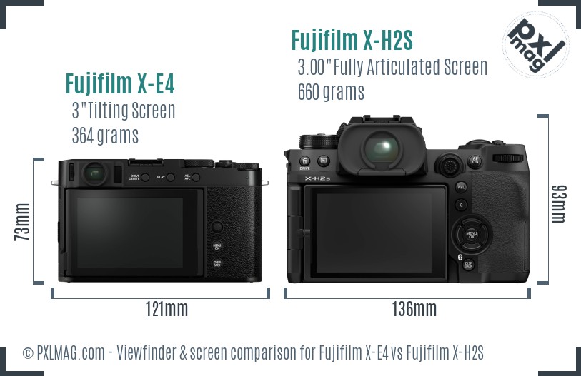 Fujifilm X-E4 vs Fujifilm X-H2S Screen and Viewfinder comparison