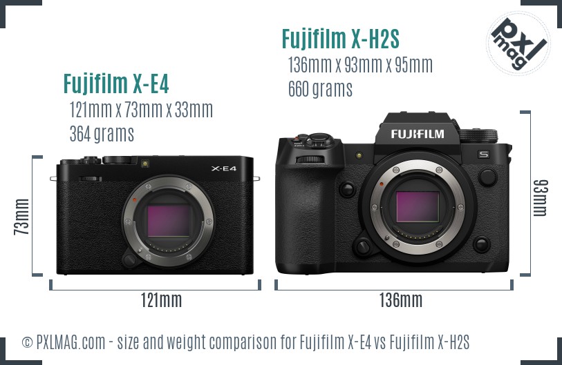 Fujifilm X-E4 vs Fujifilm X-H2S size comparison