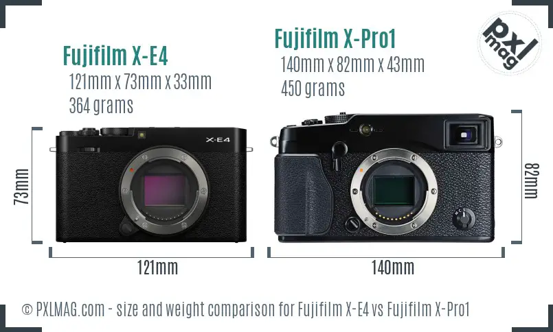 Fujifilm X-E4 vs Fujifilm X-Pro1 size comparison