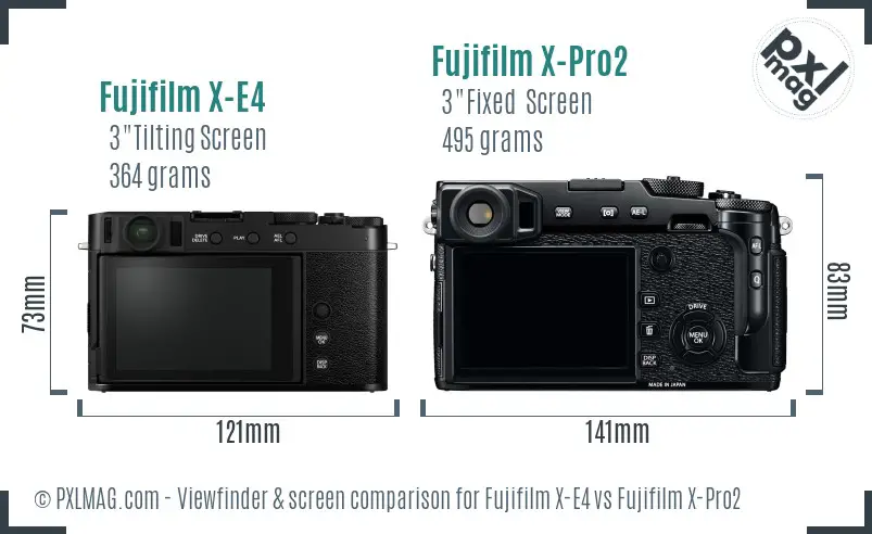 Fujifilm X-E4 vs Fujifilm X-Pro2 Screen and Viewfinder comparison