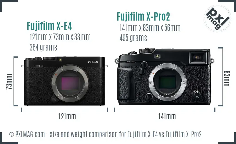 Fujifilm X-E4 vs Fujifilm X-Pro2 size comparison