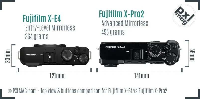 Fujifilm X-E4 vs Fujifilm X-Pro2 top view buttons comparison