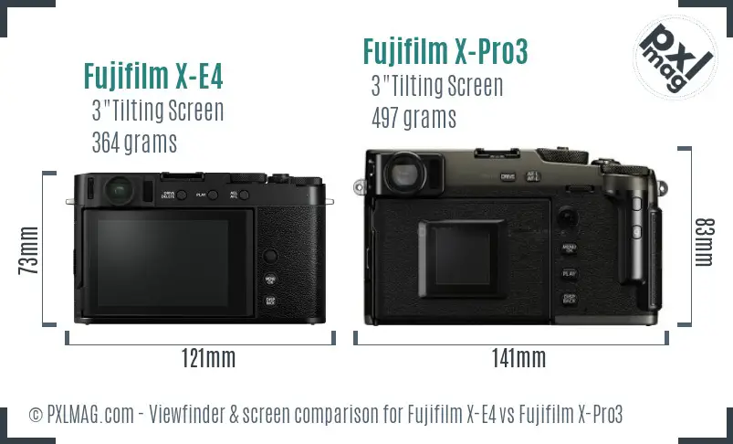 Fujifilm X-E4 vs Fujifilm X-Pro3 Screen and Viewfinder comparison
