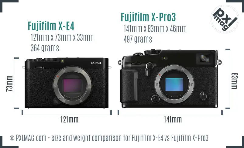 Fujifilm X-E4 vs Fujifilm X-Pro3 size comparison