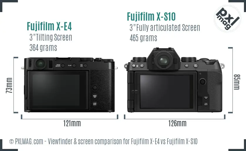 Fujifilm X-E4 vs Fujifilm X-S10 Screen and Viewfinder comparison