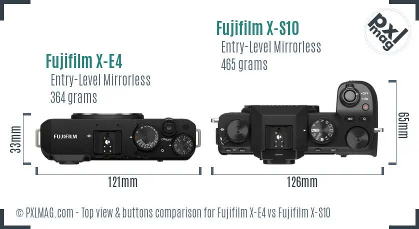 Fujifilm X-E4 vs Fujifilm X-S10 top view buttons comparison