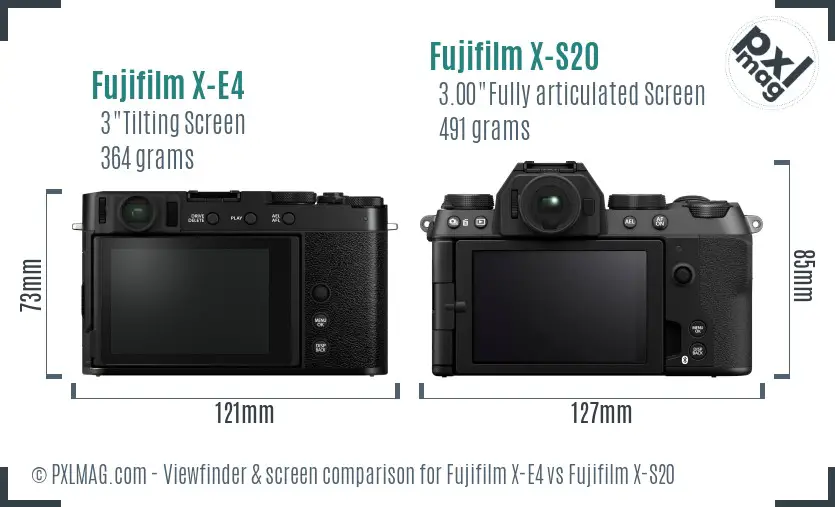 Fujifilm X-E4 vs Fujifilm X-S20 Screen and Viewfinder comparison