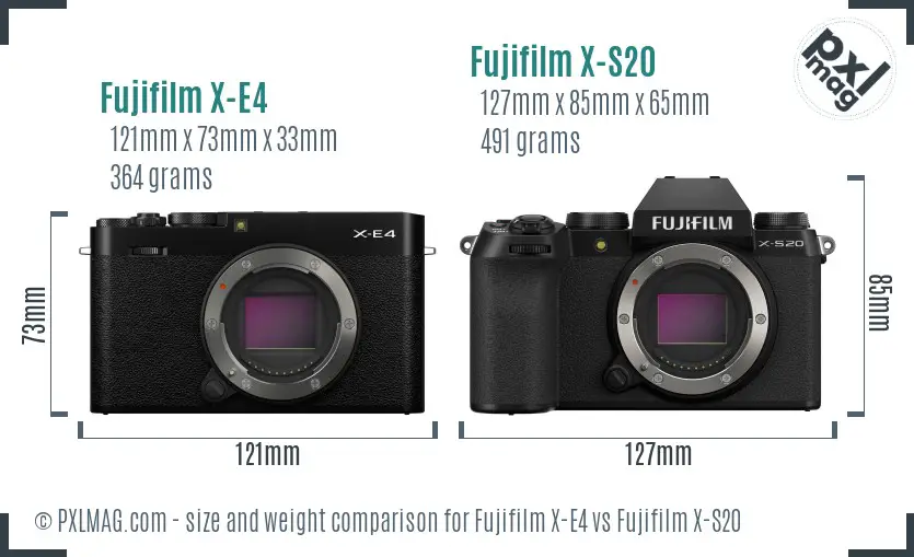 Fujifilm X-E4 vs Fujifilm X-S20 size comparison