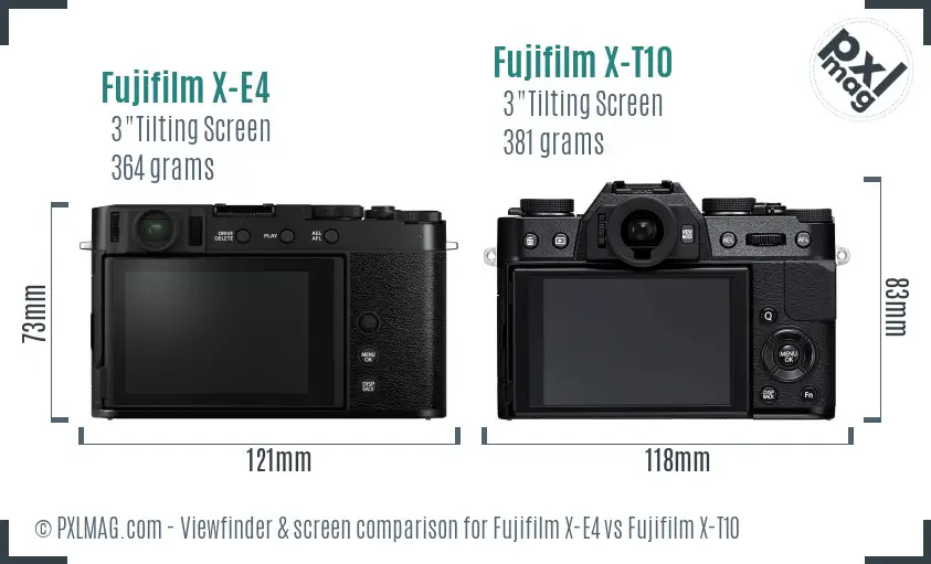 Fujifilm X-E4 vs Fujifilm X-T10 Screen and Viewfinder comparison