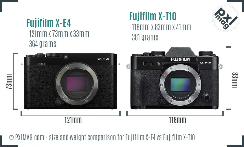 Fujifilm X-E4 vs Fujifilm X-T10 size comparison