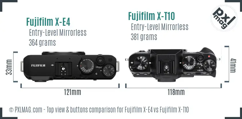Fujifilm X-E4 vs Fujifilm X-T10 top view buttons comparison