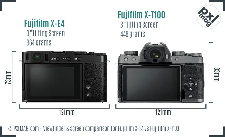 Fujifilm X-E4 vs Fujifilm X-T100 Screen and Viewfinder comparison