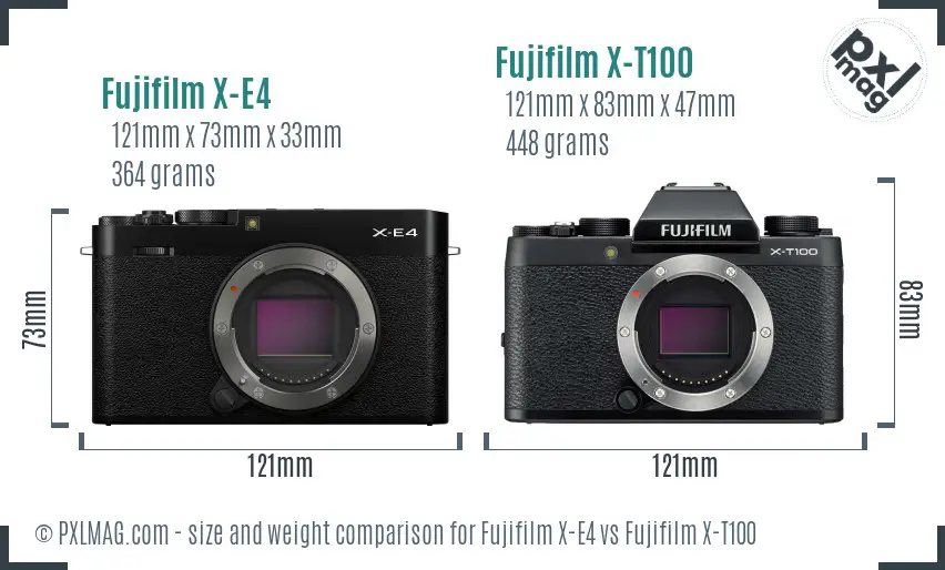 Fujifilm X-E4 vs Fujifilm X-T100 size comparison