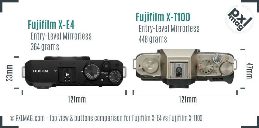 Fujifilm X-E4 vs Fujifilm X-T100 top view buttons comparison