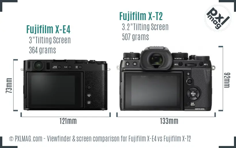 Fujifilm X-E4 vs Fujifilm X-T2 Screen and Viewfinder comparison