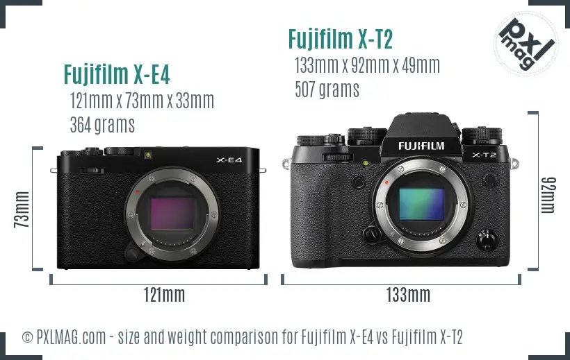 Fujifilm X-E4 vs Fujifilm X-T2 size comparison